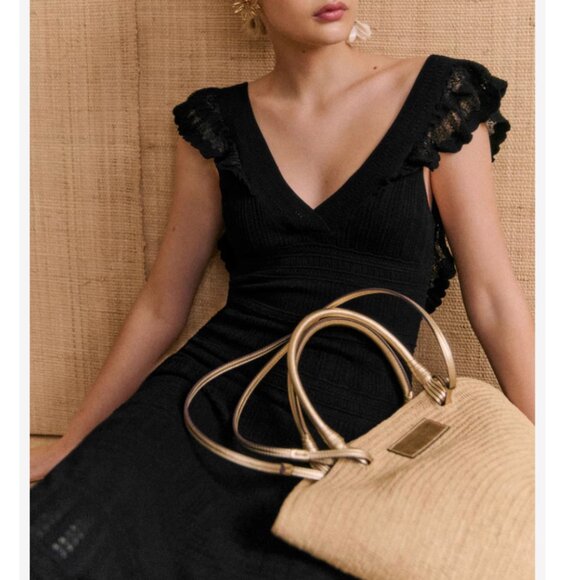 NEW Sezane Aphrodite Midi Dress Small Black Noir Vacation Knit French Classic - Picture 3 of 11